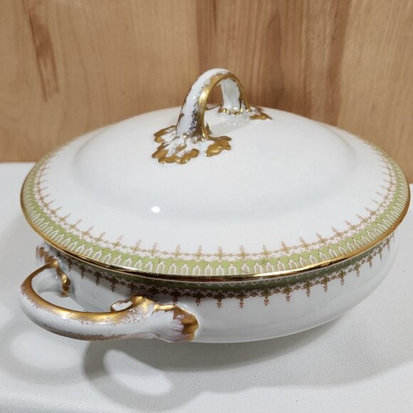 Wm Guerin Limoges Covered Serving Bowl 7.5" handled porcelain dish gold gilt - Picture 9 of 11